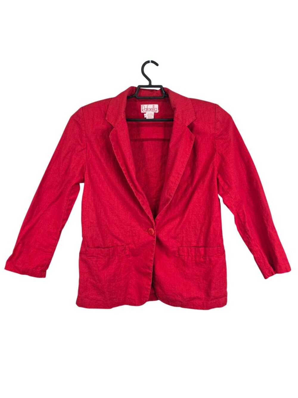 Womens Rafaella Petites Red Linen Blend Blazer 3/4 Sleeves Single Button Size 12